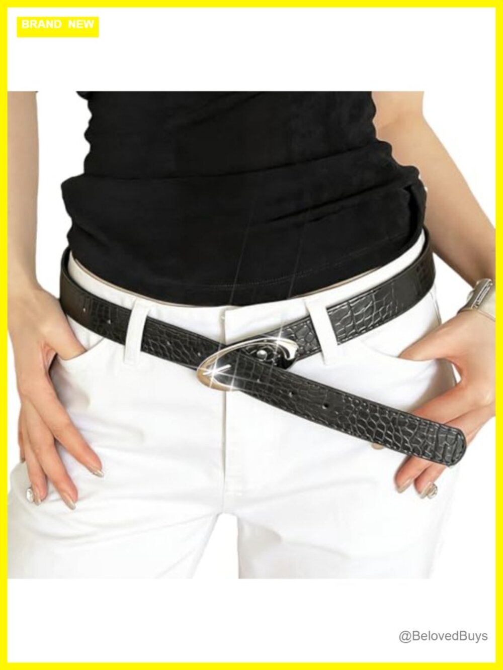 Vintage Black Waist Belt Crocodile Pattern PU Leather Y2K Belt for Women